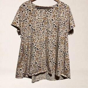 PURE JILL Floral Boho Cottagecore Relaxed Oversized Pima Cotton Tee